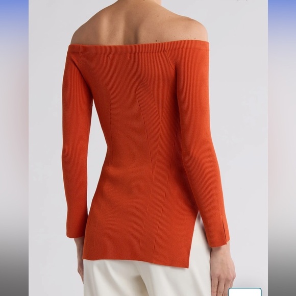 VERONICA BEARD Orange Derick Ribbed Off Shoulder Blouse Size Small - Picture 3 of 13